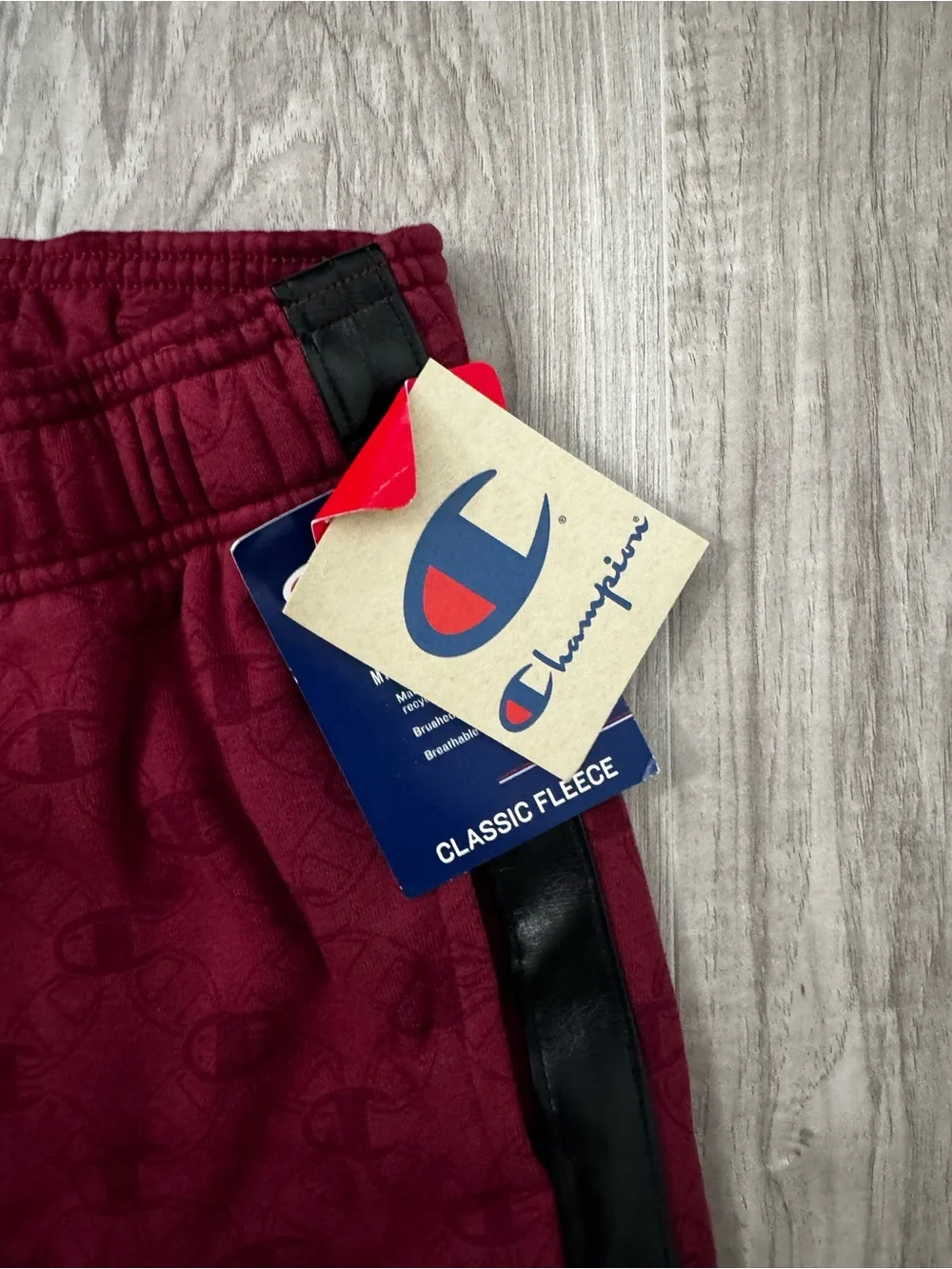 NWT Champion Classic Fleece All-Over Logo Print Jogger Pants Maroon Size S